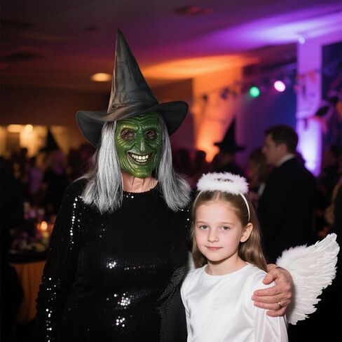 MCJC Halloween Witch Mask with Hat, Green Horror Face Costume Accessory, Scary Evil Zombie Mask in Saudi Arabia