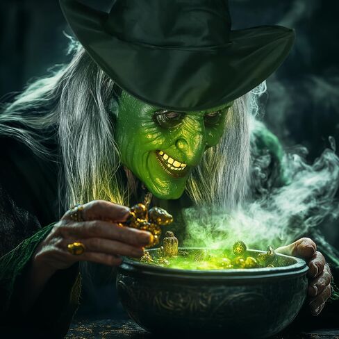 MCJC Halloween Witch Mask with Hat, Green Horror Face Costume Accessory, Scary Evil Zombie Mask in Saudi Arabia