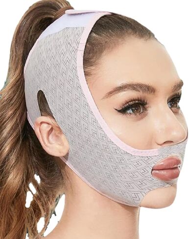 قناع النوم لنحت الوجه من Huien Beauty، 2023 أقنعة الوجه الجديدة على شكل حرف V، أقنعة الوجه على شكل حرف V قابلة لإعادة الاستخدام، قناع على شكل حرف V للوجه وخط الذقن، مشكل الوجه (ب) in Kuwait
