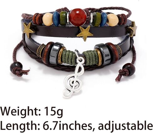 POYAMUSE Retro Leather Bracelet with Colorful Beads, Star and Music Note Charms, Y2K Style Butterfly Charm Leather Bracelet for Women Men Vintage Jewelry in Saudi Arabia