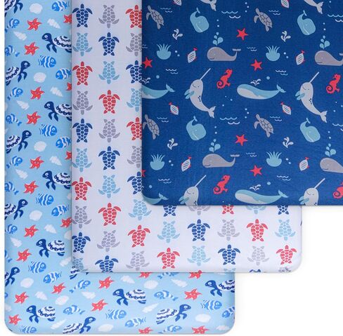 GROW WILD Crib Sheets for Boys (3 Pack), Baby Crib Sheets Soft & Fitted, Crib Mattress Sheet or Toddler Bed Sheets | Crib Sheet Ocean Whale Turtle in Saudi Arabia