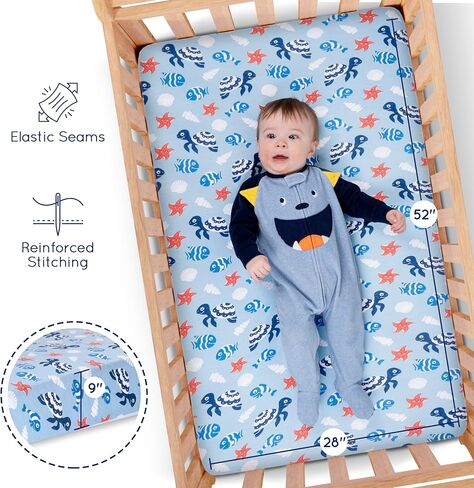 GROW WILD Crib Sheets for Boys (3 Pack), Baby Crib Sheets Soft & Fitted, Crib Mattress Sheet or Toddler Bed Sheets | Crib Sheet Ocean Whale Turtle in Saudi Arabia