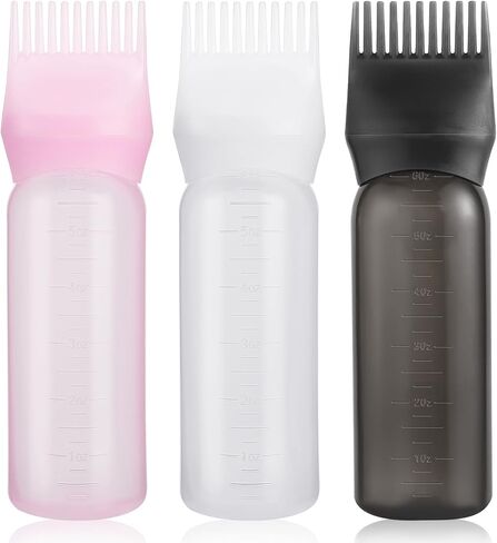 Root Comb Applicator Bottle 6 Ounce Applicator Bottle for Hair Dye 3 Pack Hair Oil Applicator with Graduated Scale(Pink, Purple, White) in Saudi Arabia
