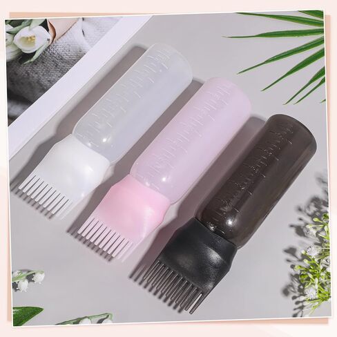 Root Comb Applicator Bottle 6 Ounce Applicator Bottle for Hair Dye 3 Pack Hair Oil Applicator with Graduated Scale(Pink, Purple, White) in Saudi Arabia