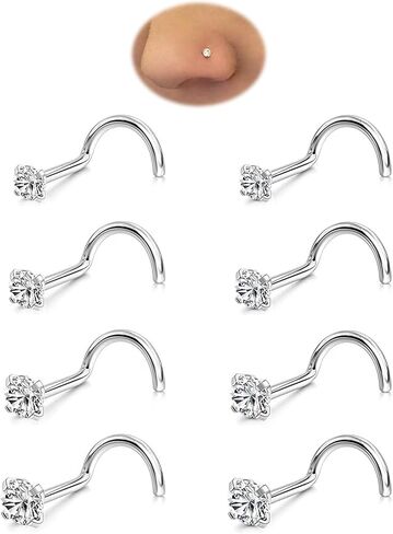 أزرار حلقات الأنف مجموعة للنساء الرجال: 8pcs 20g الذهب/الفضة 316L لجراحة الفولاذ المقاوم للصدأ أنف الأزرار hypoallergenic أنف ثقب المجوهر in Kuwait
