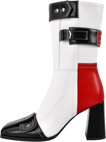 Women's Racer Bootie Chunky Heel Mid Calf Booties Motorcycle Boots Short Boots Pull on Side Zipper Fashion Bootie in Saudi Arabia