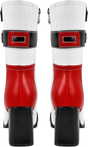 Women's Racer Bootie Chunky Heel Mid Calf Booties Motorcycle Boots Short Boots Pull on Side Zipper Fashion Bootie in Saudi Arabia
