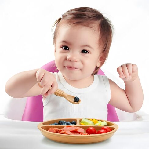 PandaEar Suction Plates for Baby, 3 Pack Silicone Plates & Spoons for Baby Toddlers Infant Kids, Divided Toddler Suction Plate Baby Dish Set, Non-Slip, Non-Toxic, BPA Free in Kuwait
