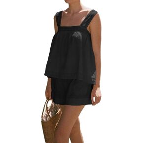 Womens Summer 2 Piece Set Fashion Lace Cami and Casual Shorts Set Cotton Pajama Set