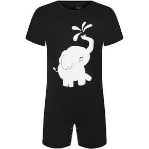 Mens Short Sleeve Bodysuit One Piece Pajamas Cotton Onesie Crotch Snap Shirt Elephant Embroider Romper