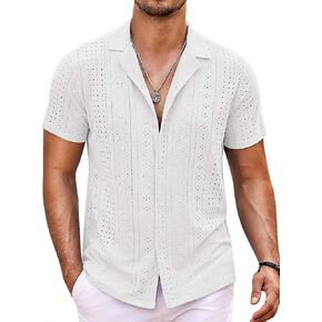 COOFANDY Mens Beach Shirt Short Sleeve Button Down Shirts Casual Cuban Collared Summer Vacation Tropical Shirts
