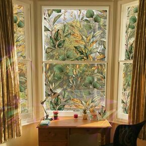فيلم خصوصية Watercolor Rainbow Window Window Window Film كبير ، مزخرف ، فيلم Suncatcher Devinative لغرفة المعيشة ، يربط النافذة الخضراء الذهبية 29.52 "x118.11"