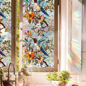 Floral Stained Glass Window Film，Stained Glass Window Film，Faux Stained Glass Window Film，Window Privacy Film Stained Glass， Vintage Stained Glass Window Film (Section M)