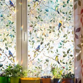 Window Privacy Film, Static Cling Privacy Sticker, Stained Glass Window Film, Removable Anti-UV Window Cling Vinyl 3D Decals for Home Decor (Bird, 16.9 x 78.7 inches)