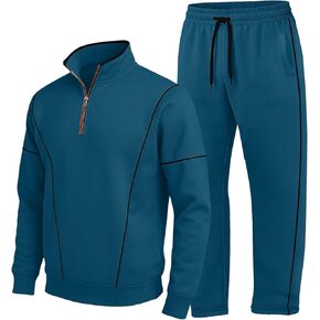 URBAN BUCK Men Tracksuit Set 2-Piece Quarter Zip - Athletic Casual Outfits with Long Sleeves - Longwear Warm Up Suit Set