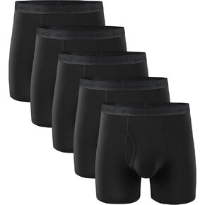 Natural Feelings Mens Underwear Bamboo Viscose Boxer Briefs Breathable Underwear Regular Long with Open Fly 5-Pack