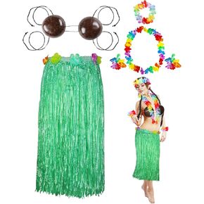 TIGEEN 6 PCS جوز الهند Bra Hawaiian Grass Hula Skirt مجموعة أزياء الرقص Leis Woatfit للنساء لوازم الحفلات ، 31.5 بوصة