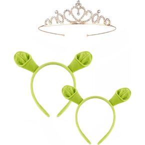 3Pcs/4Pcs Fiona Costume Accessories Ears Headband Crown Heart Necklace Halloween Cosplay Set