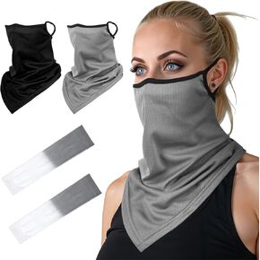 2PCS Scarf Mask Bandana with Ear Hooks Neck Gaiter Face Masks Covering Bandanas Triangular Hanging Ear Mask Balaclava with Filter Pocket UV Protections Masks Summer Hand Protections Sleeves