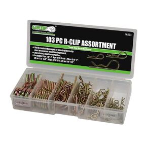 Grip 103 pc R-Clip Pin Assortment - Zinc Plated Steel Constructed Pins - 7/8" - 1", 7/8" - 1 -1/4", 5/8" - 1", 1/5" - 3/4", 3/8" - 1/2", 1/4" - 1/3" - Replace Damaged or Missing Hitch Clips