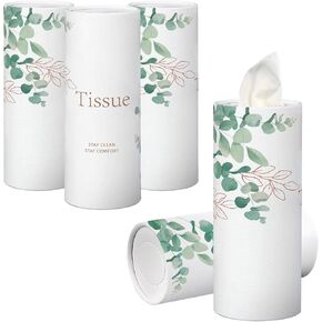 5 Pack Car Tissue Holder, Portable Travel Tissues Cylinder Box Container with 3-Ply 250 Sheets Facial Tissues for Car Cup Holders, Refillable Convenient Automotive Interior Accessories for Women Men