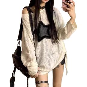 قمم طويلة الأكمام قمم النجمة قبالة قمم الكتف القميص الممزق emo قمم الجرونج قمم y2k tops goth الملابس