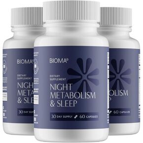 BIOMA Night Metabolism & Sleep - Supports Digestion, Energy Metabolism & Restful Sleep with Melatonin, Vitamin D, Magnesium & More - 180 Capsules (3 Pack, 90-Day Supply)