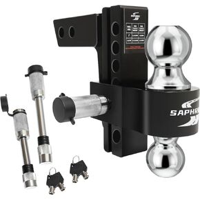Adjustable Trailer Hitch (Fits 2-Inch Receiver) with 6-Inch Drop/Rise (12,500 LBS GTW) - Heavy Duty Aluminum Tow Hitches Dual Ball (2" & 2-5/16") Weather Proof with Anti-Theft Locking Hitch Pins