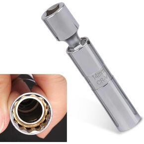 1 PC Car Spark Plug Socket Wrench, 14mm 360 Degree Rotating Ultra-Thin Steel Universal Joint 3/8" Drive 12-Point Spark Plug Socket, Vehicle Disassembly Accessories, for Most Cars (Silver)