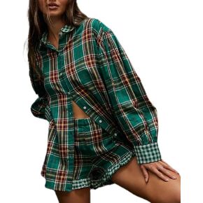 Liltwist Womens Scheered Stripe Pajama مجموعات قميص طويل الأكمام PJS 2 قطعة زر أسفل الأزهار طباعة ملابس النوم in Kuwait