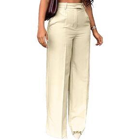 LKOUS Casual Wide Leg Dress Pants Women,High Waisted Work Pant Straight Leg Trousers with Pockets