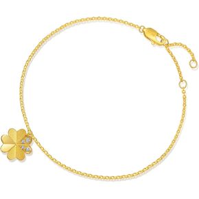 CHOW SANG SANG Dazzling Mirror Gold 999 24K Solid Gold Four-Leaf Clover with Diamond Bracelet for Women 94311B | 7 Inches, (18 CM)
