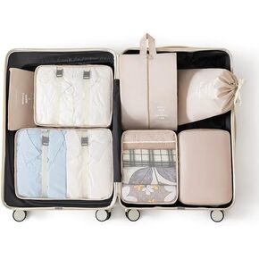 7 Set Packing Cubes for Travel, Compression Packing Cubes, Suitcase Organizers, Luggage Essentials, Travel Bags for Shoes, Clothing Blue