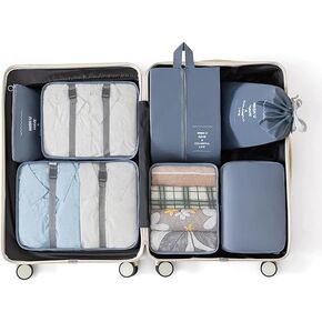 7 Set Packing Cubes for Travel, Compression Packing Cubes, Suitcase Organizers, Luggage Essentials, Travel Bags for Shoes, Clothing Blue in Saudi Arabia