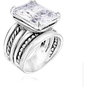Jean Rachel Jewelry 925 Sterling Silver Ring - حبل حبل مع تصميم أوكتاجون مكعب الزركونيا عتيقة - حلقات مصنوعة يدوية خالية من النيكل والنيكل.
