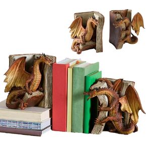 Dragon Book End, Dragon Bookend Decorative, Unique Bookend for for Shelves, Lightweight Book Ends Decor for Shelf Book, Vintage Home Decoration for Home, Office Desk, Living Room