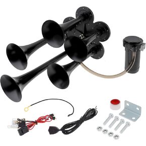 Train Horns Kit, Train Horn for truck, 12V 185dB Super Loud Truck Air Horns Five Trumpet with Compressor for Cars Trucks Pickups Trains Lorrys Boats