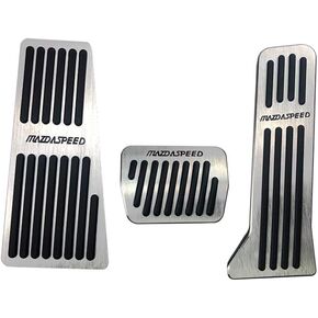 BOYUER 3PCS Anti-Slip No Drilling Aluminum Rest Brake Gas Accelerator Pedal Covers For Mazda 2 3 6 CX-3 CX-5 CX-9 Foot Pedal Pads Kit (Sliver)