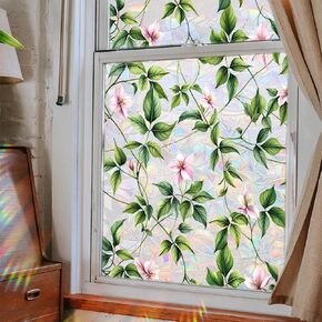 Wildflower Window Privacy Film 3D Stained Glass Sticker Static Cling Sun Blocking Window Coverings for Glass Door and Home Decor, Non-Adhesive 17.7" x 43.3"