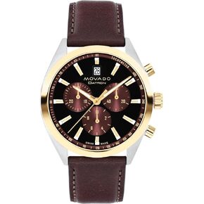 Movado Heritage Series Datron Men's Watch - Swiss Quartz Chronograph Movement ، حزام Calfskin - 5 ATM مقاومة للماء - ساعة أزياء رياضية فاخرة له - 41 ملم
