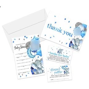 Safari Baby Shower Invitation Set, Fill In Invites Cards, Books For Baby, Thank You, Diaper Raffle, Oh Baby, Each Design 25 Cards & Envelopes (Total 100 Cards) – (bb002-taozhuang) in Kuwait