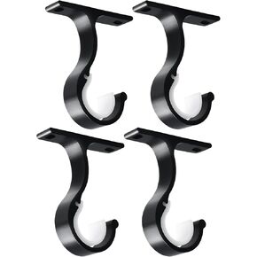 TOKPLNU Ceiling Curtain Rod Bracket, Heavy Duty Curtain Rod Holders for Wall, 4 Pack Black Ceiling Curtain Hooks Hangers, Aluminum Alloy, Drapery Closet Rods Support for 1 Inch Drape Pole