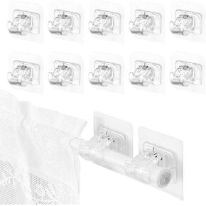 10pcs No Drill Curtain Rod Brackets, Self-Adhesive Curtain Rod Hooks, Nail Free Curtains Rods Hangers No Drilling Curtains Rods Holder for Home Bathroom Kitchen(Color:Clear)