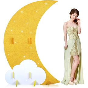 5.9 ft Large Moon Standup Party Decor Gold Moon Standup Party Decoration DIY Waterproof Ramadan Crescent Decor Movie Photo Props Cutouts for Movie Night Awards Wedding Anniversary Party