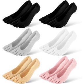 6 Pcs Sock Align Toe Socks No Show Low Cut Liner Five Finger Socks Bunion Relief Separator Socks Compression Correction Breathable Full Toe Sock for Women Men Yoga Non Slip Heel Grip Athletic