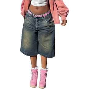MakeMeChic Women's Wide Leg Denim Shorts Knee Length Summer Streetwear Jean Shorts