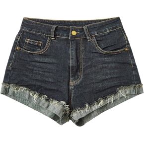 Floerns Women's Distressed Skinny Denim Shorts Low Waist Rolled Hem Casual Short Jeans