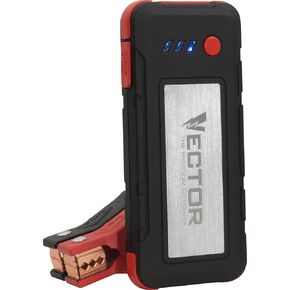 VECTOR SS16LV 1600 Peak Amp Lithium Jump Starter Battery Booster, USB-A and USB-C (3.1 Amps), Power in & Out, LED Work Light, & Heavy Duty Powder Coated Clamps
