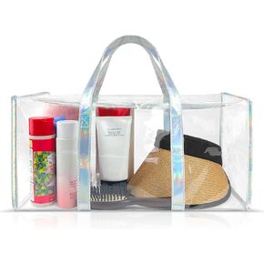 Tote Bag for Women Clear Gym Bag PVC Beach Bag Sports Duffel Bag with Durable Metal Zipper (Two Clear Bags)