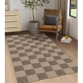 Easy Jute Checkered Entryway Rug, 2x3 Black Modern Indoor Outdoor Doormat, Washable Non-Slip Small Kitchen Rug Farmhouse Checkerboard Throw Rugs for Entrance Bedroom Bathroom
